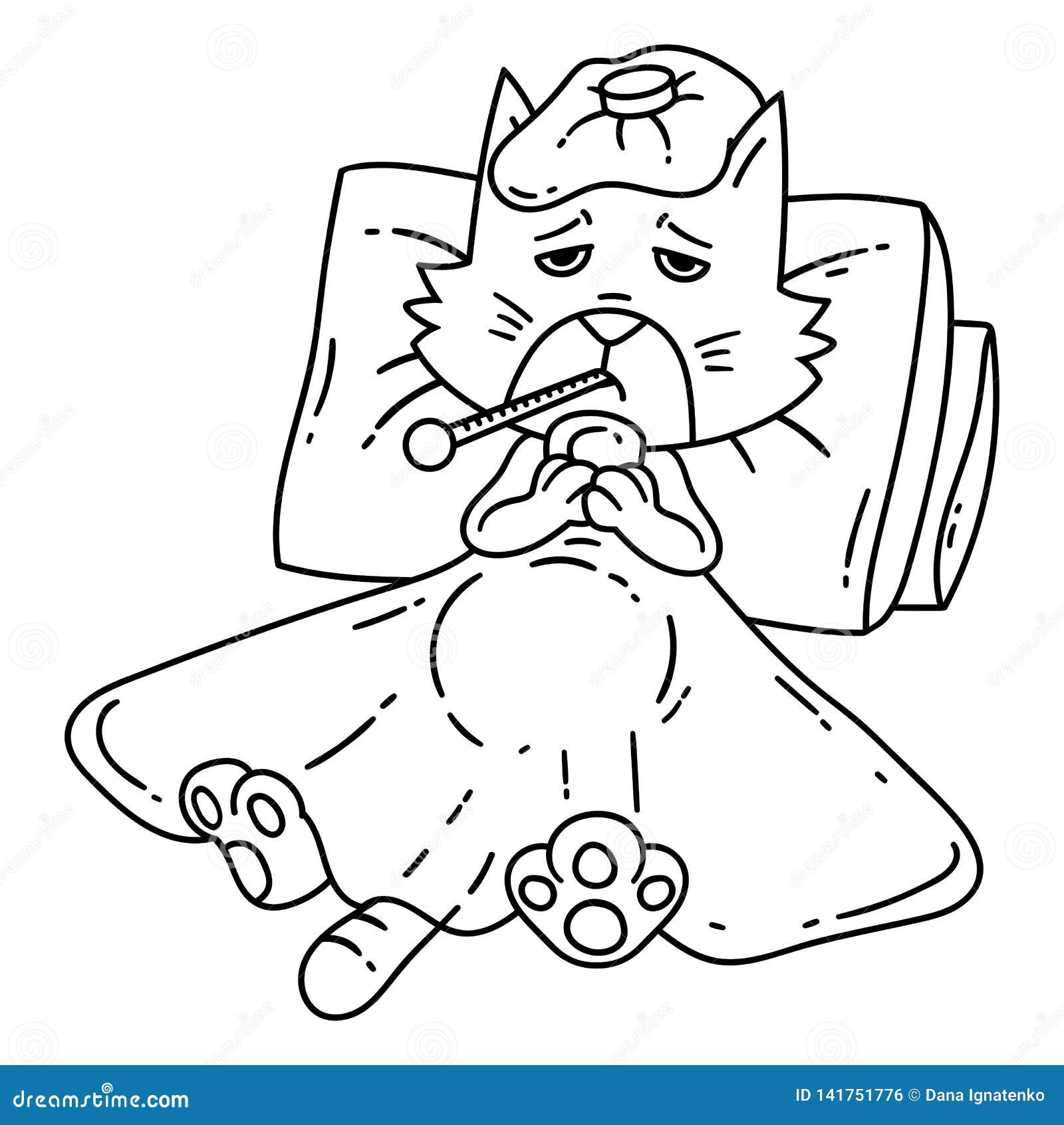 Больной кот с градусником